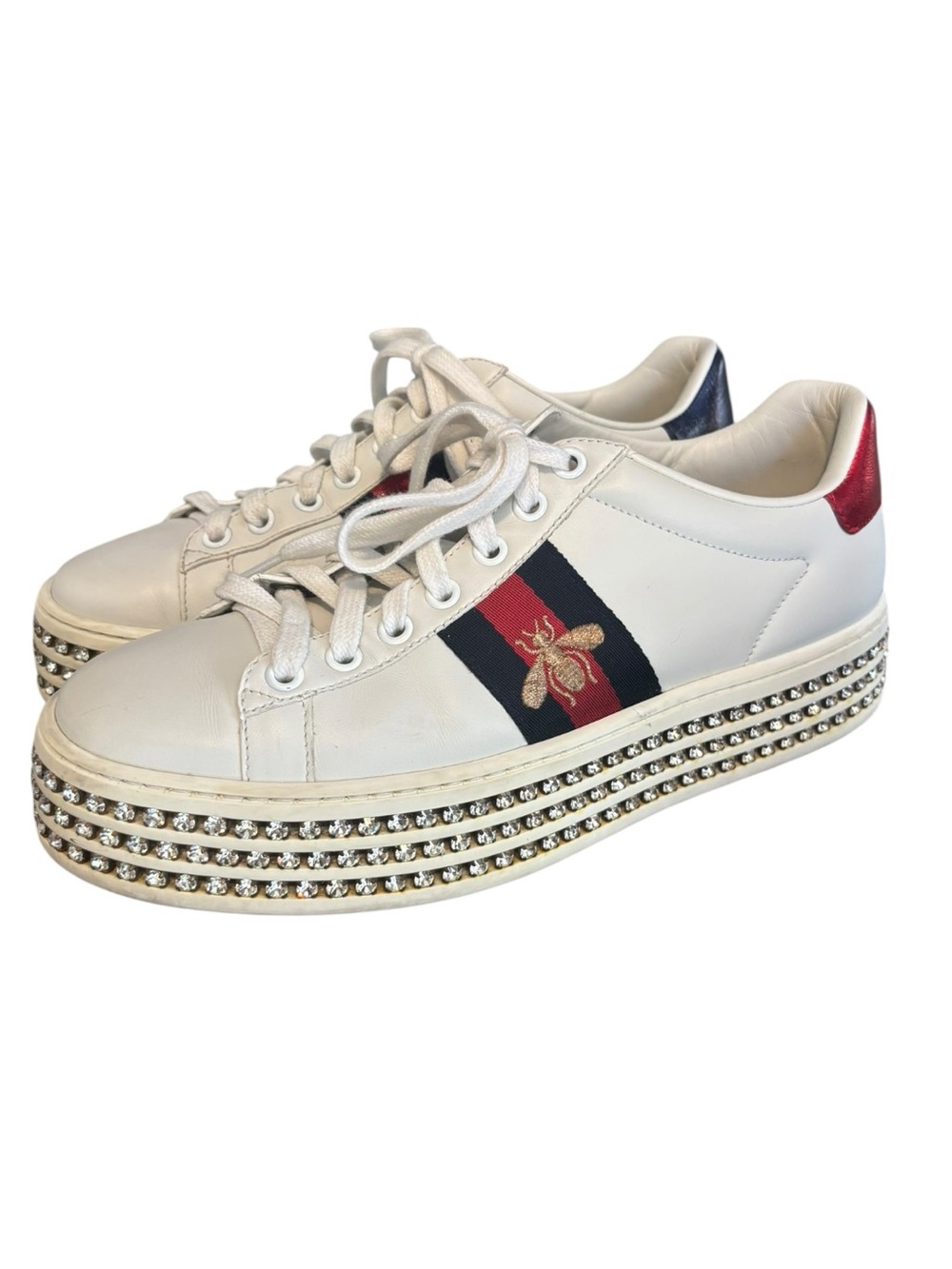 Gucci Ace Bee Platform Crystal Sneakers - Picture 2 of 10